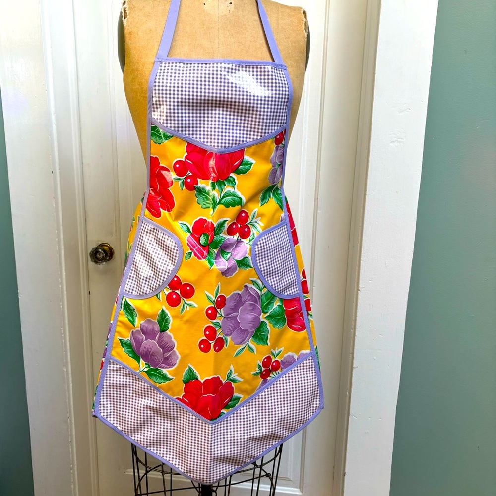 Oilcloth Yellow Floral Print Retro Apron